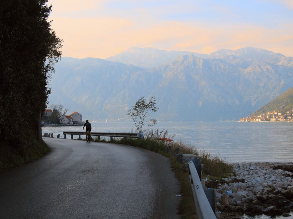 photo of a road in Boka Kotorska (Montenegro), evening, mountains