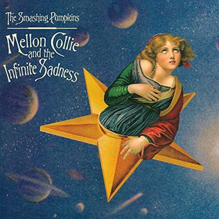 The Smashing Pumpkins "Mellon Collie and the Infinite Sadness" cover with a woman in a star with planets surrounding her. 