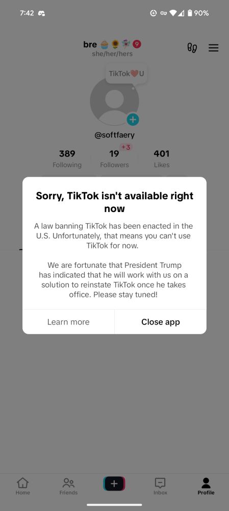 TikTok ban message