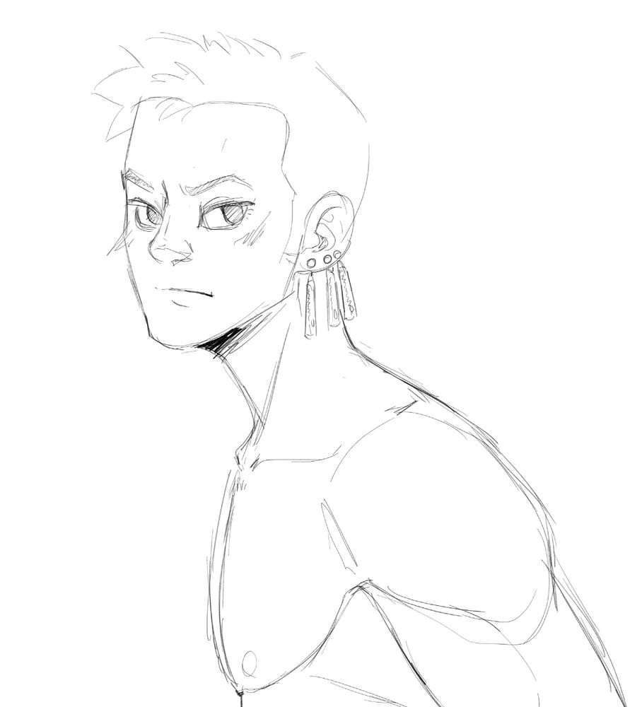 Quick sketch of Zoro from one piece looking at the viewer