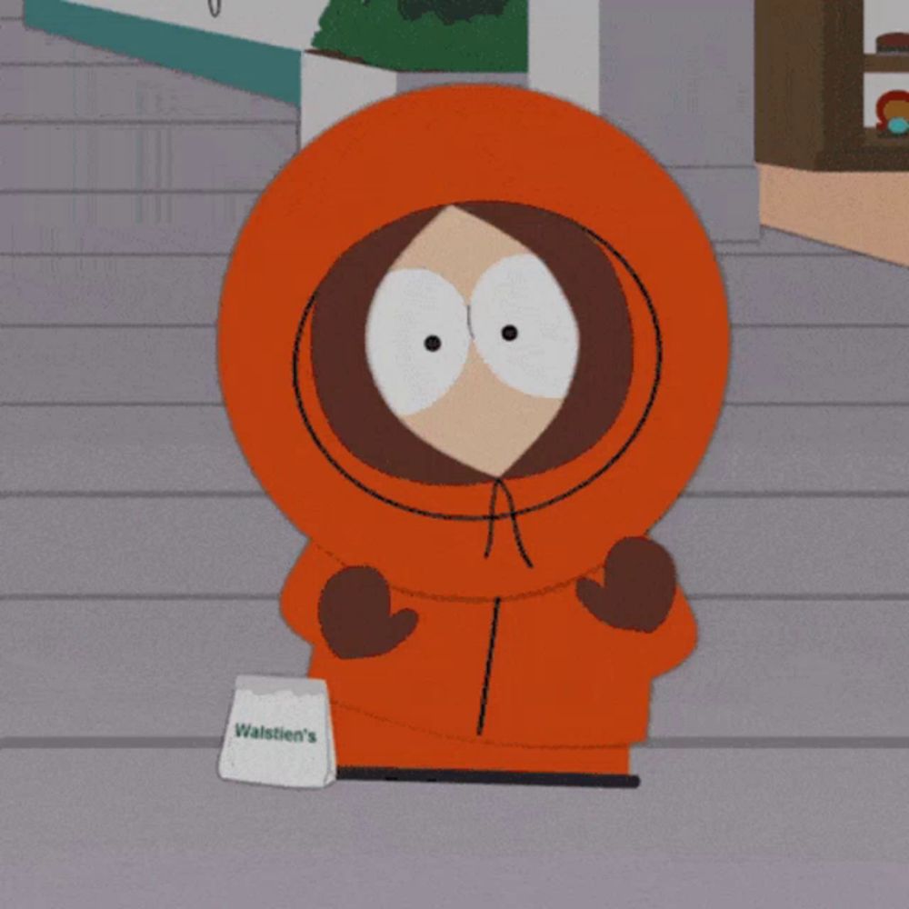 kenny from south park is holding a bag that says walstien 's on it