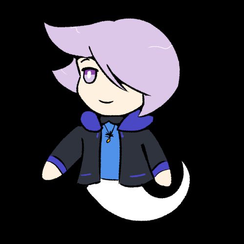 ghost character with one eye covered, much more saturated but also kind of dull? greyish jacket with lots of blues and purples everywhere else, lines are somewhat thinner