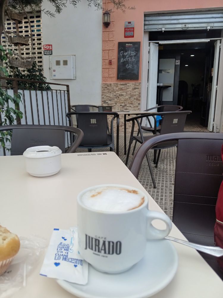 Coffee and cake in Spanish café 