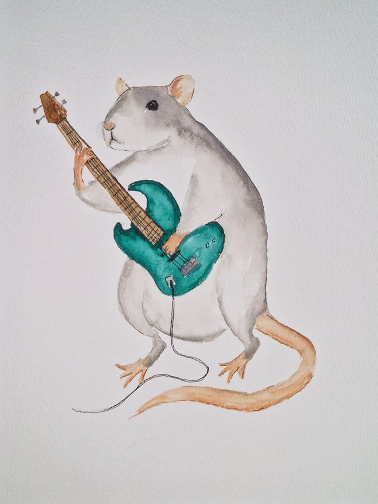 And finally her bass guitar is painted green.