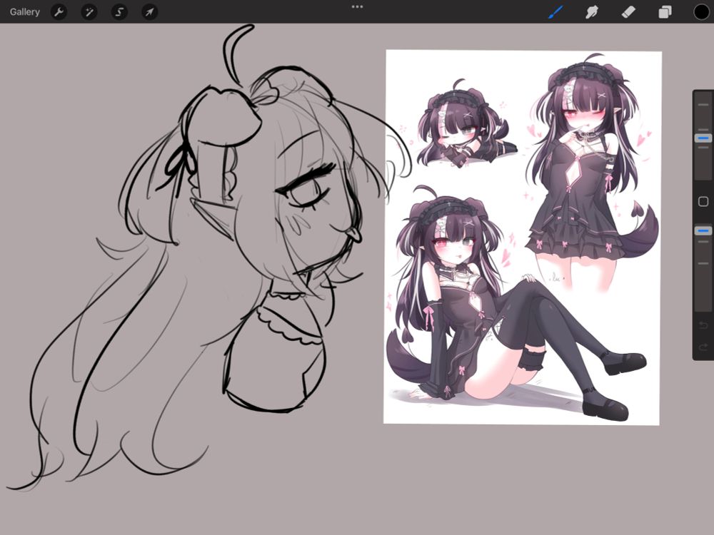 side profile sketch of a dog girl imp sticking her tongue out and looking at the audience
