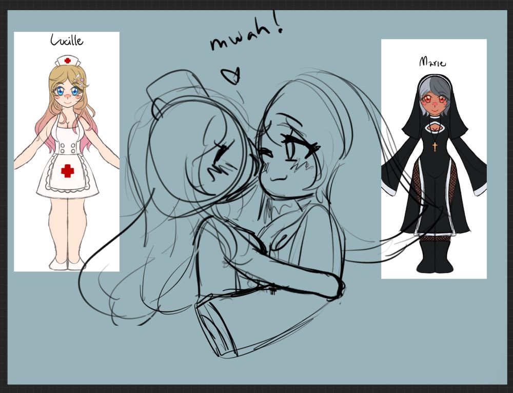 a couple sketch of a nurse and a nun 