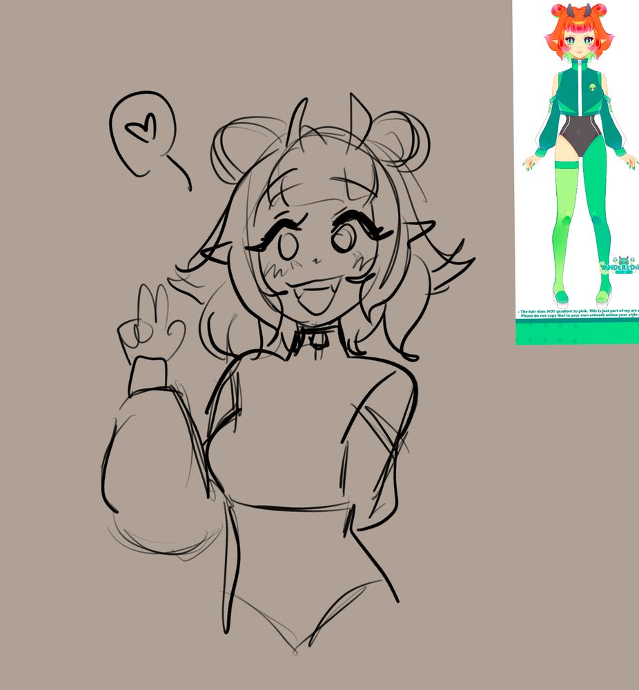alien girl sketch she is holding up a peace sign and smiling