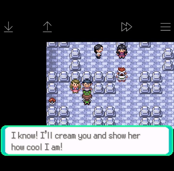A Pokémon trainer says to the player: I know! I'll cream you and show her how cool I am!