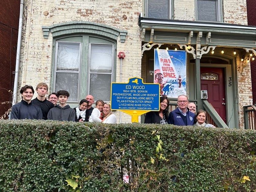Historic marker for Ed Wood in his birthplace of Poughkeepsie, NY.