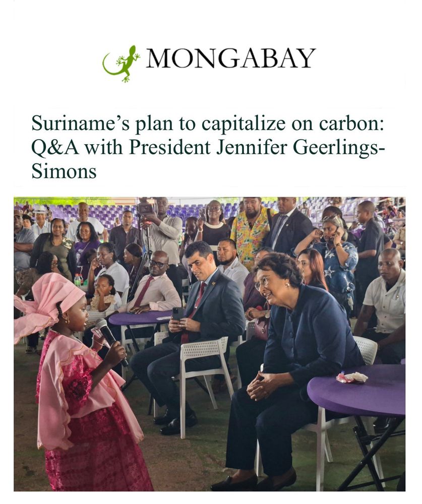 MONGABAY
Suriname’s plan to capitalize on carbon: Q & A with President Jennifer Geerlings-Simons.

Picture: President Jennifer Geerlings-Simons listens to a girl sing at a party in Paramaribo in July. (AP Photo/Bentik Paulus)
