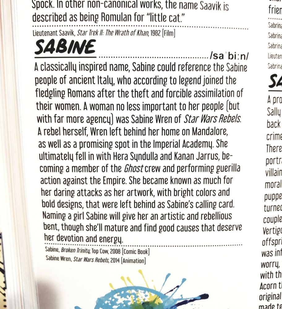 The Sabine name entry from Naming Your Little Geek by Scott Rubin