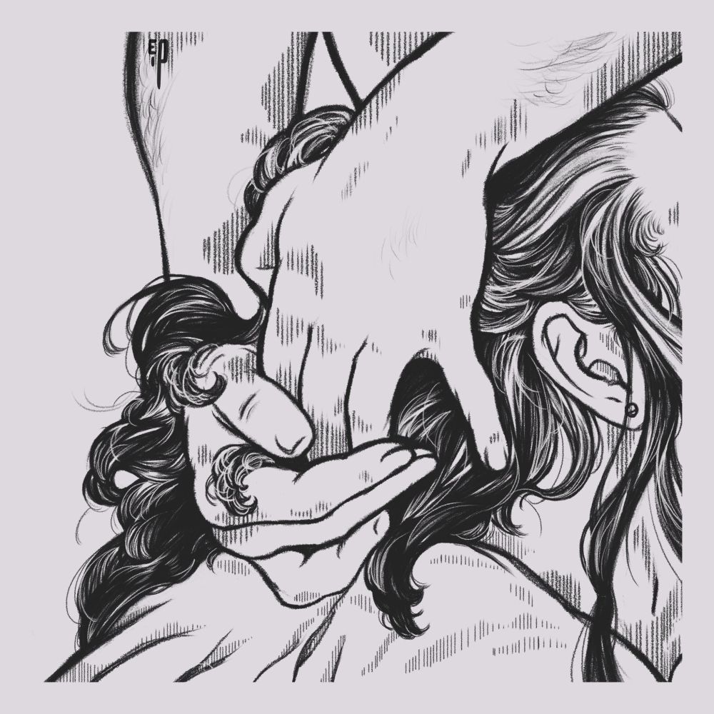 Close up of a pair of hands pulling the back of Edward "Blackbeard" Teach (from "Our Flag Means Death")'s head towards one's crotch.