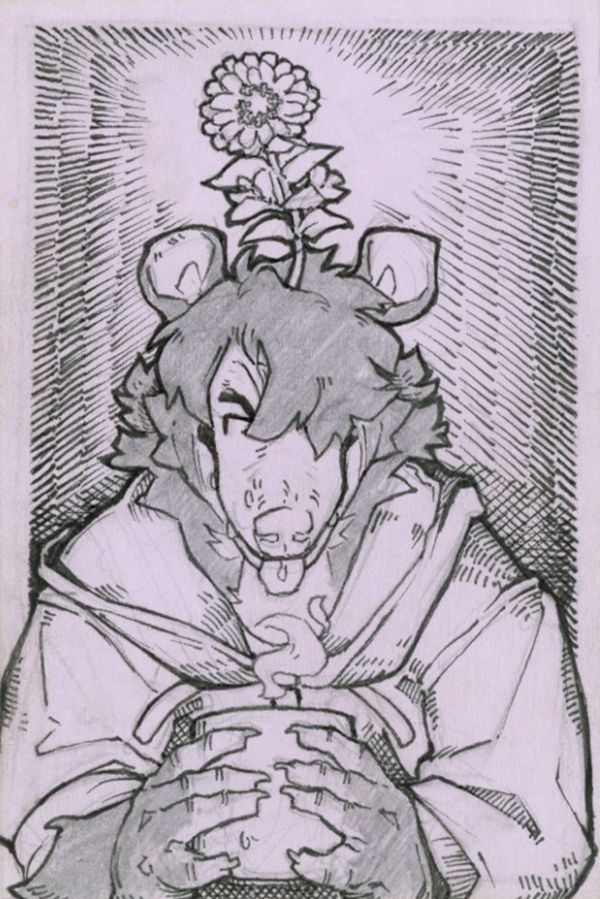 Reese with Tea! A zinnia growing out of their head!