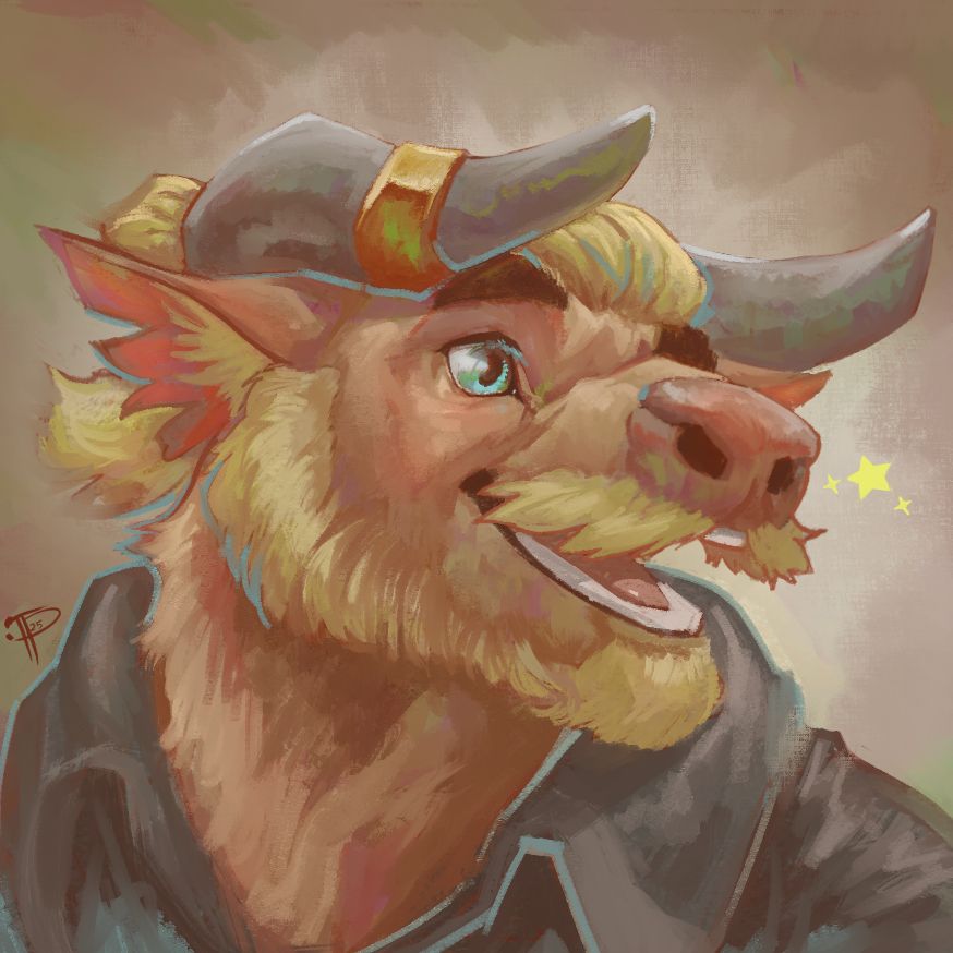 My half of an art trade with Xantouke! A headshot of his handsome bull face!