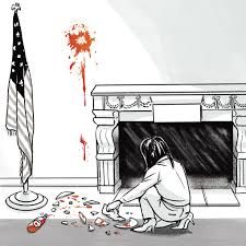 Illustration from WaPo based on Cassidy Hutchinson's Jan 6 hearing testimony about Trump throwing food against the wall and the ketchup dripping down