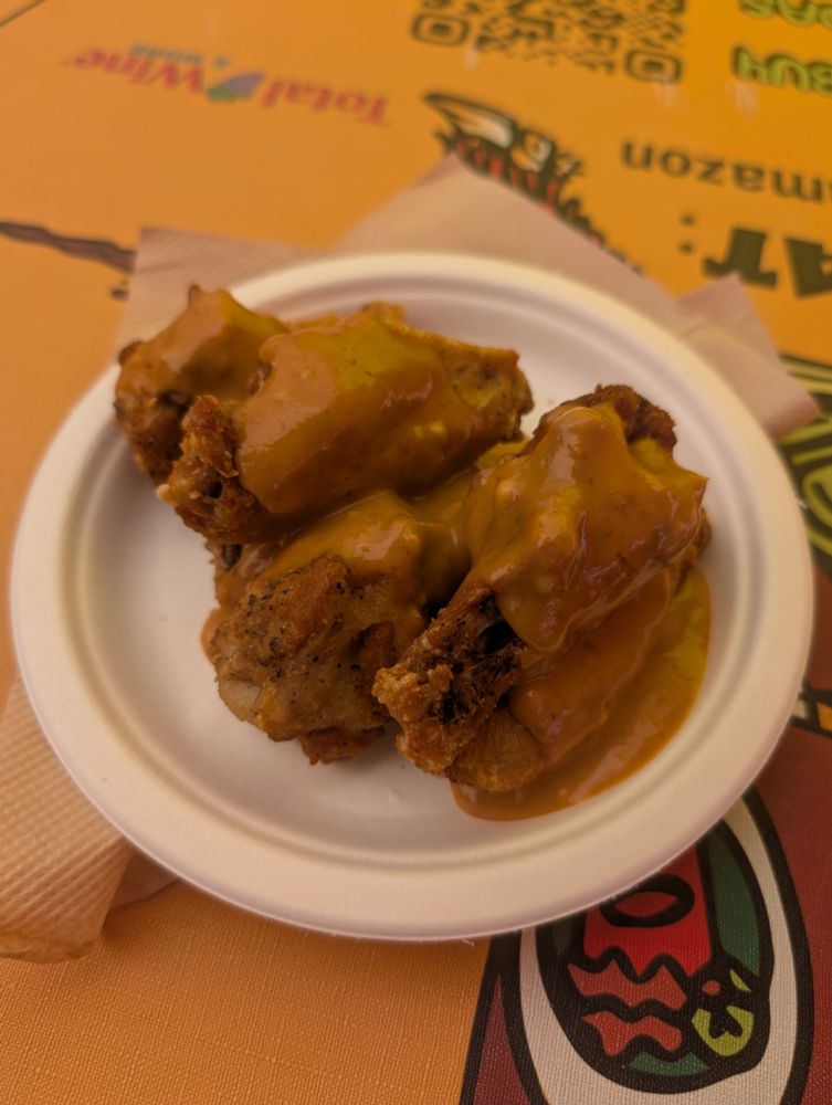 Spicy Elephant Wings from Shalp Muan: chicken wings with a nice dry rub with a spicy peanut sauce on top.