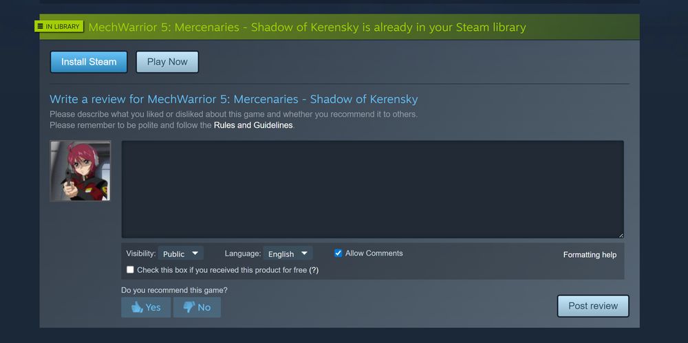 Purchase of Shadow of Kerensky on Steam