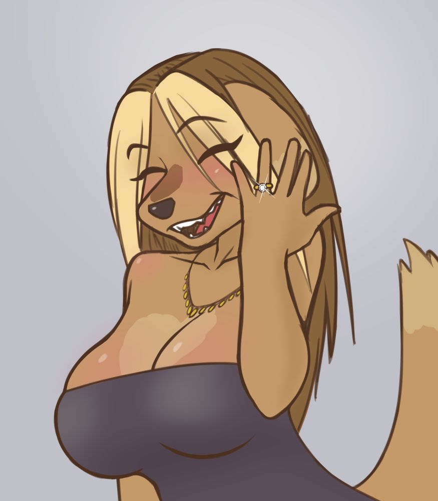 Dog wife Chantelle-Marie flashing her wedding ring with a smile
