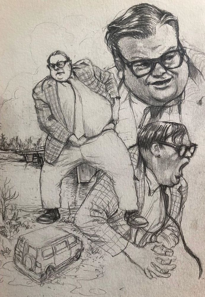 Page of Matt Foley (as portrayed by Chris Farley) studies by Farel Dalrymple. There's also a van. Down by the river. 