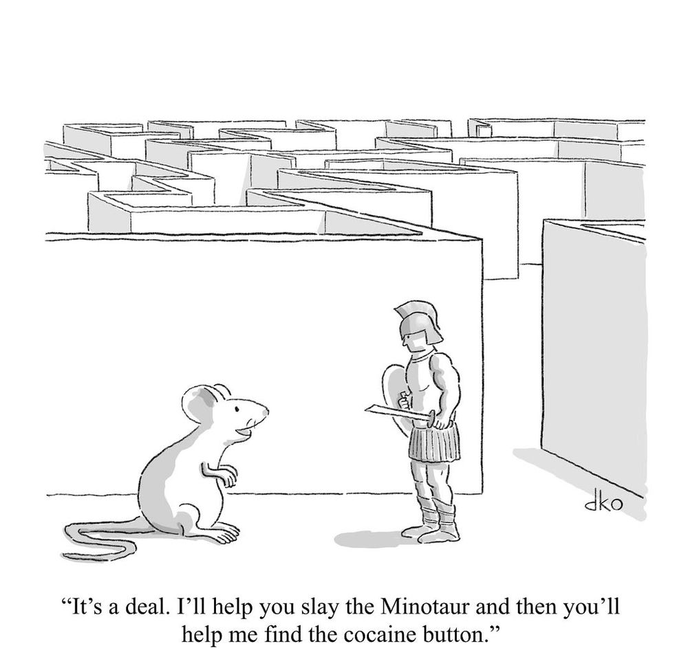 "It's a deal. I'll help you slay the Minotaur and then you'll help me find the cocaine button."