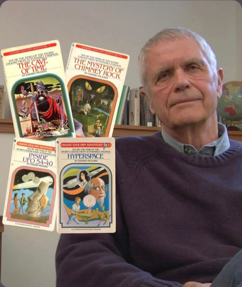 Photo of Edward Packard with some of his CYOA books next to him. Again shoutout @90skidslibrary on ig. These books were huge for me growing up. HUGE.