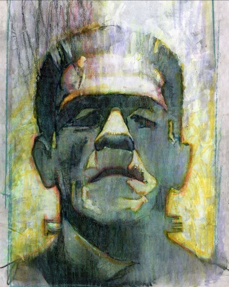 Lovely painted headshot of Frankenstein by the legendary Bill Sienkiewicz 