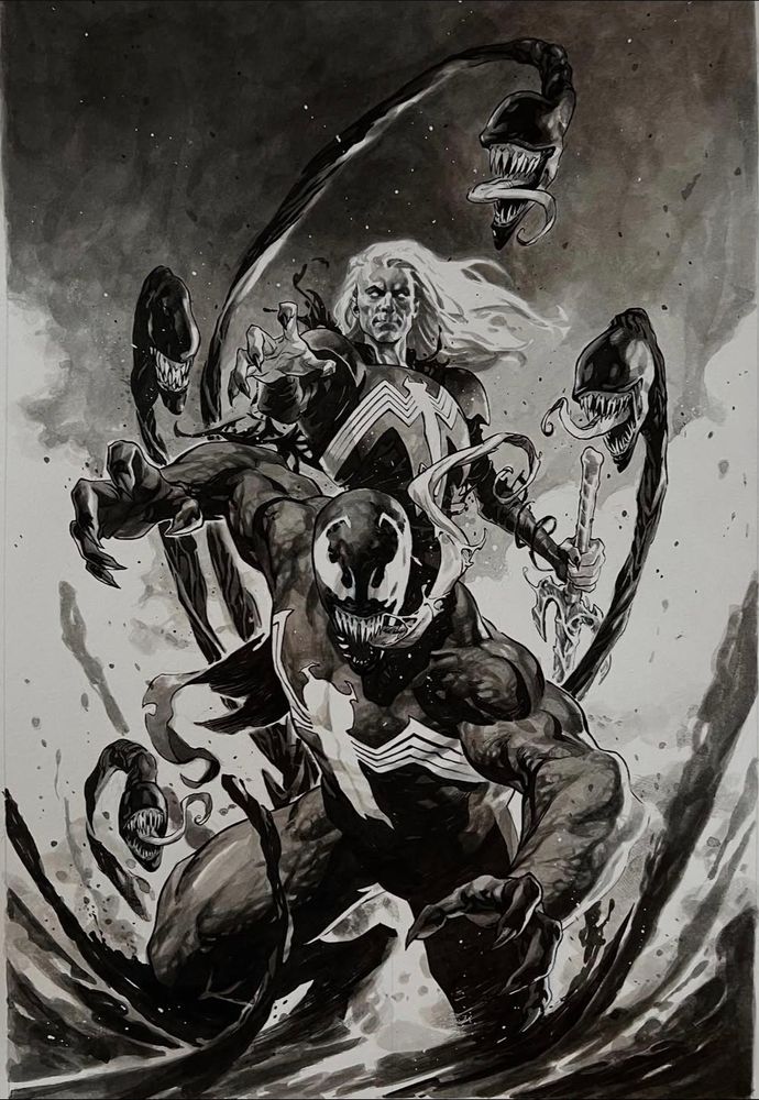 Black and white original art for Venom cover. Venom is coming at you