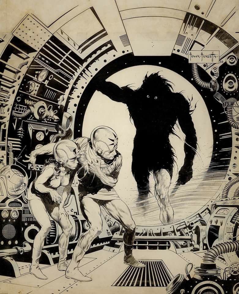 Black and white illustration that's out of this world. 