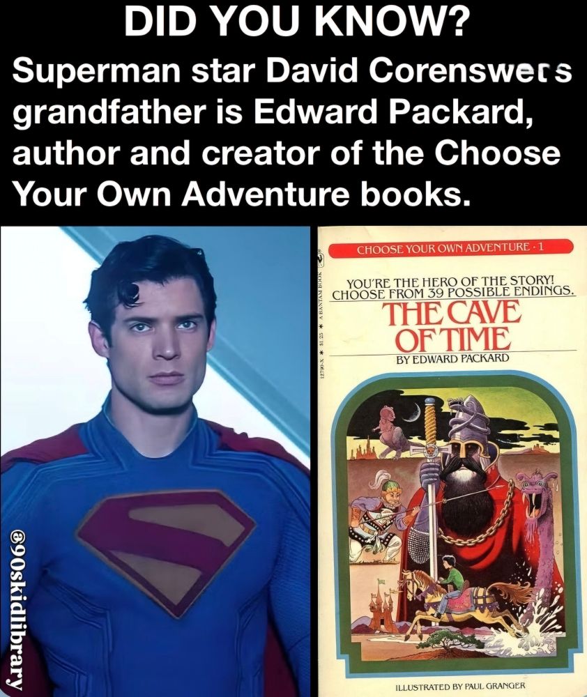 DID YOU KNOW? Superman star David Corenswet's grandfather is Edward Packard, author and creator of the Choose Your Own Adventure books. H/T @90skidslibrary on ig 
#comics #books #film 