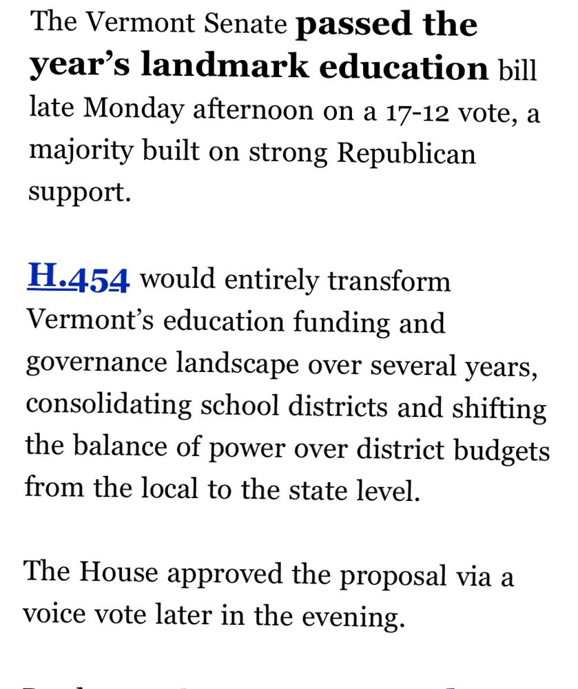Screen capture of Vermont Public statehouse roundup saying the VT Senate and House passes H454