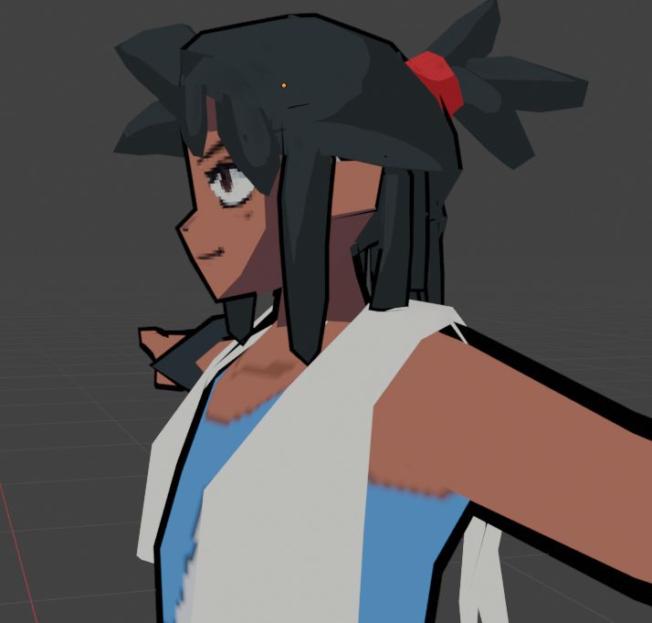 Kai low poly 3D model up close and from the side, showing off the shameful abomination that is his hair model close up