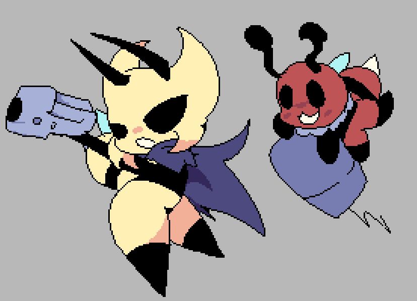 Another drawing of small Rubine but in a 1 pixel binary brush style and in color