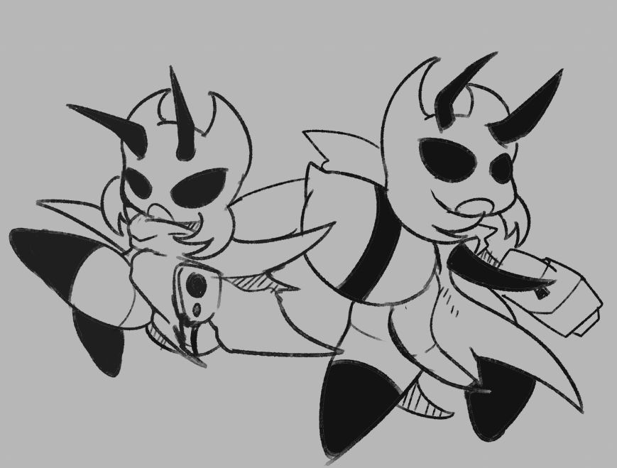 black and white Drawing of Rubine in her bumblebon (small) form