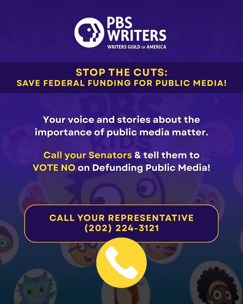 STOP THE CUTS: Save Federal Funding for Public Media! 

Your voice and stories about the importance of public media matter. 
Call your Senators & tell them to VOTE NO on Defunding Public Media! 

Call your representative: (202) 224-3121