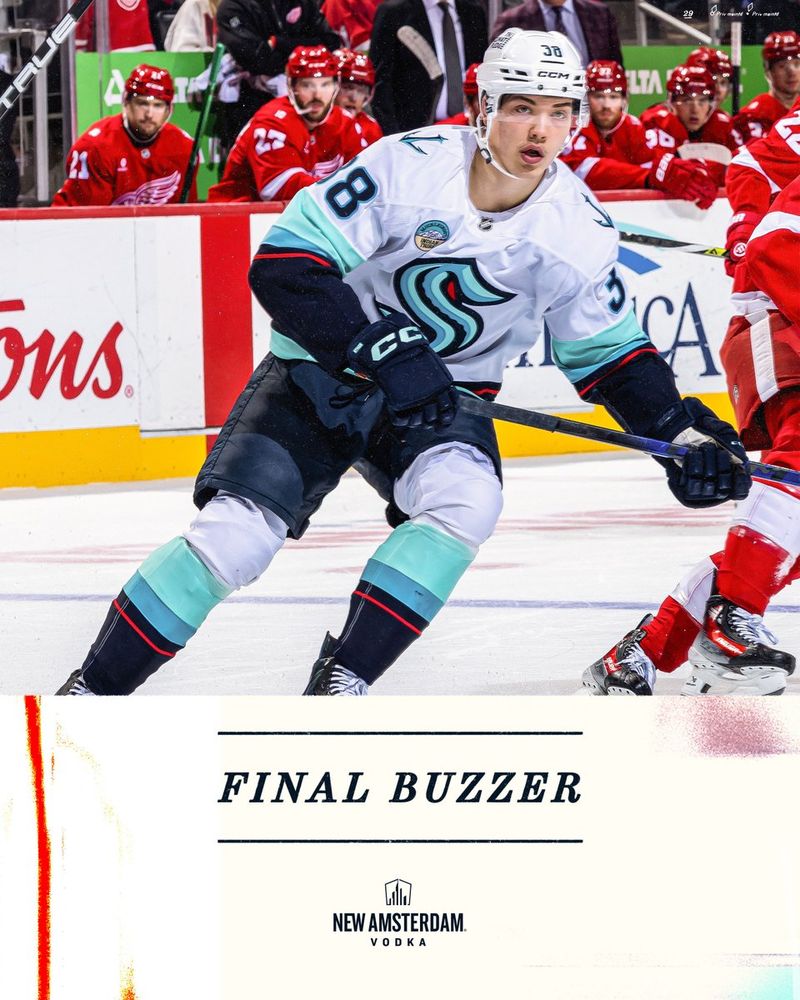 "FINAL BUZZER" graphic featuring photo of Jani skating in loss to Red Wings.