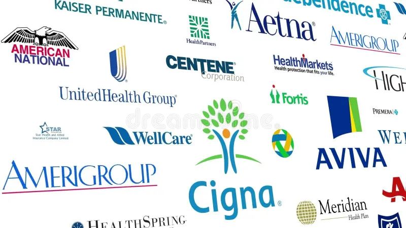 The symbol of satan, a wall of healthcare insurance company logos