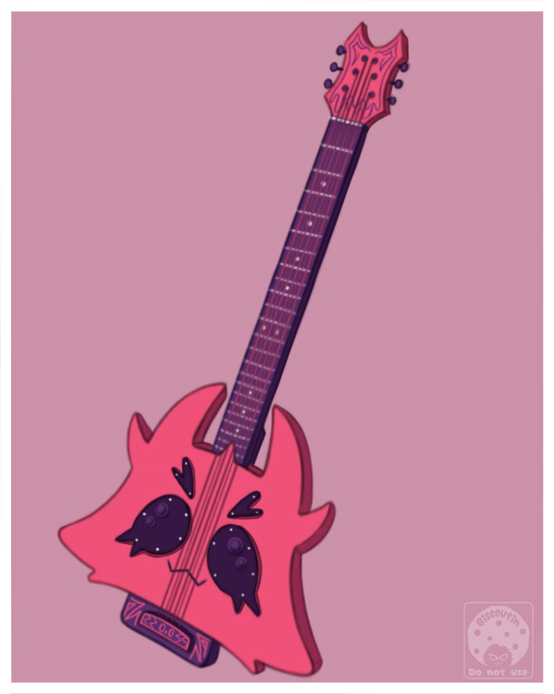 O headstock (parte de cima do instrumento) também tem um formato ornamentado, reforçando o visual personalizado.