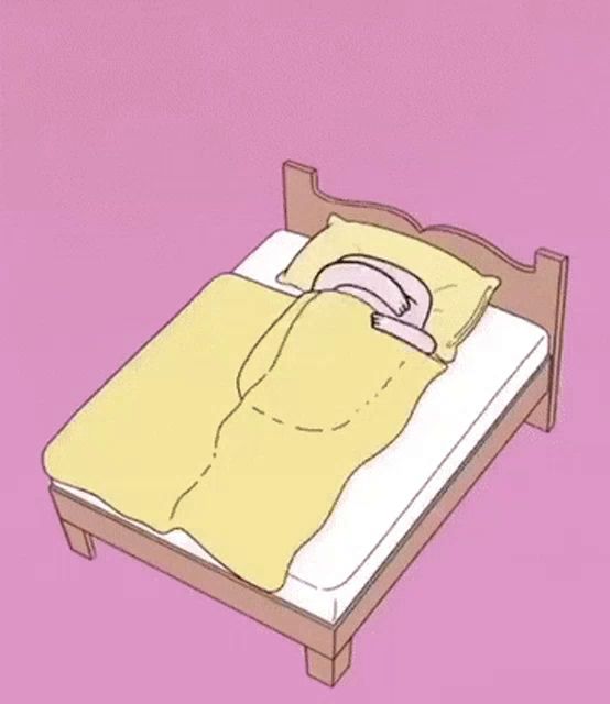 a cartoon of a person sleeping on a bed with a pillow and a blanket .