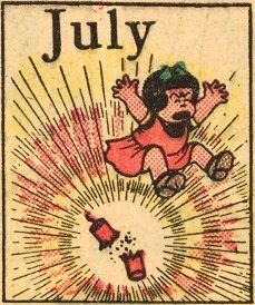a Nancy comic panel showing July and a firecracker exploding in her ass
