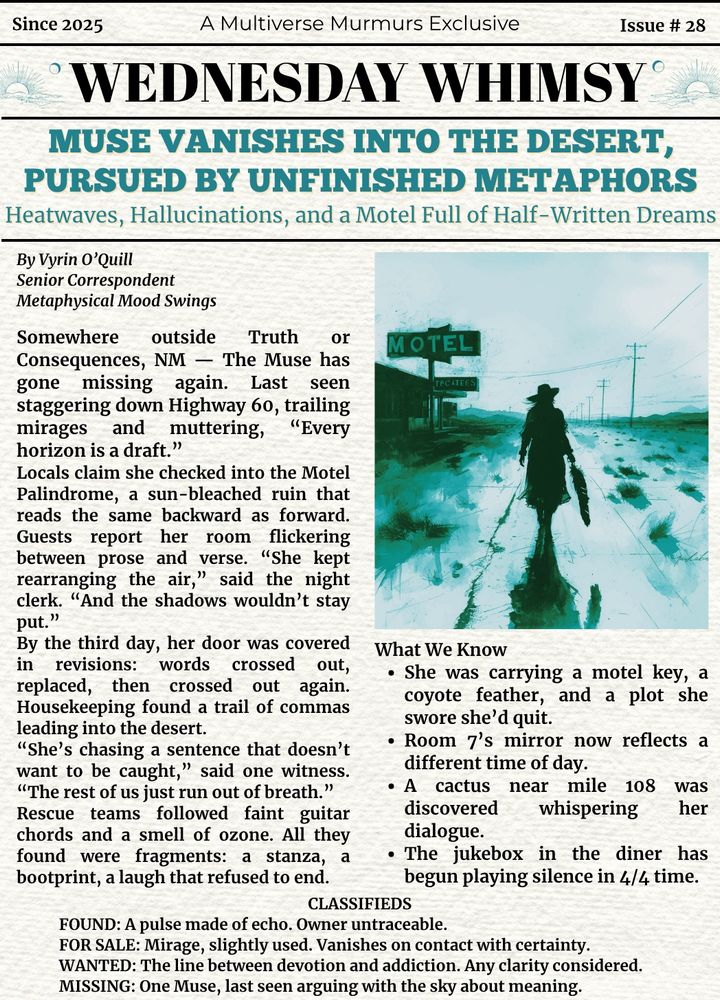 A faux newsprint article about the Muse who haunts JL Tooker
