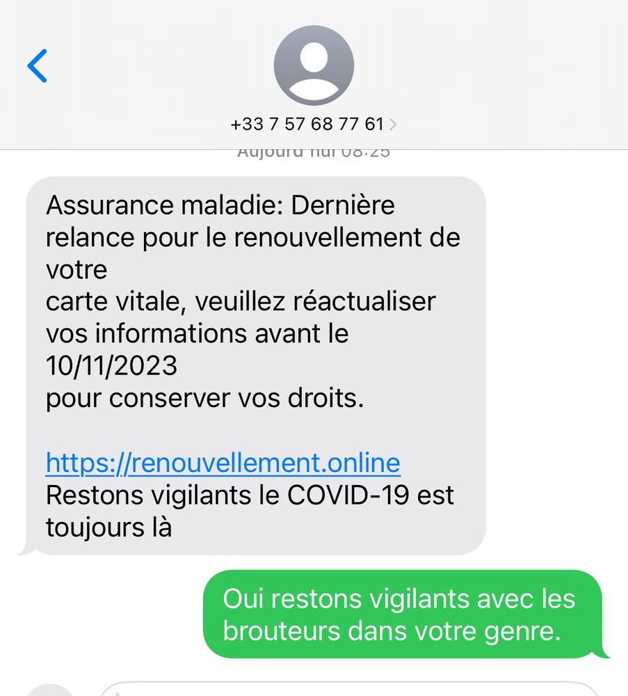 Réponse à une tentative d’arnaque à la
Carte vitale