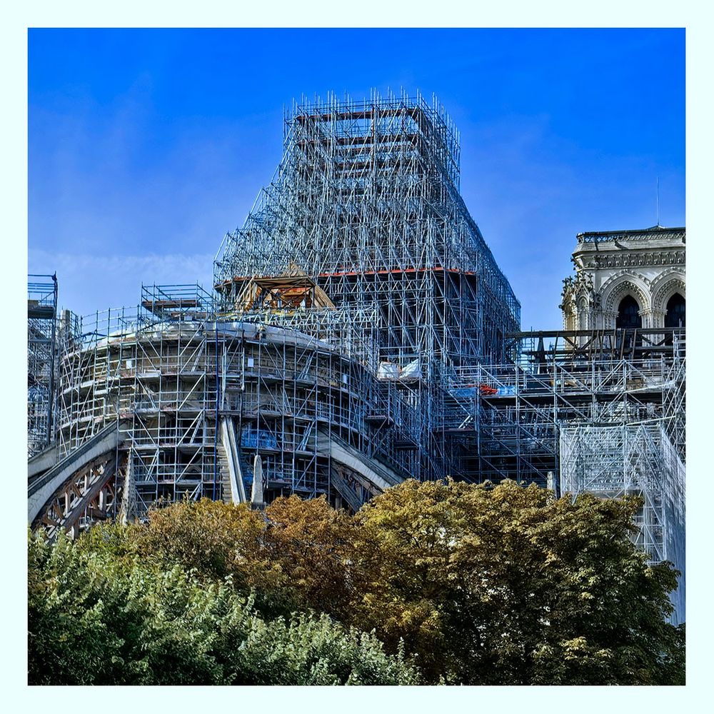  rue du Cloître Notre Dame, échafaudages de Notre Dame de Paris