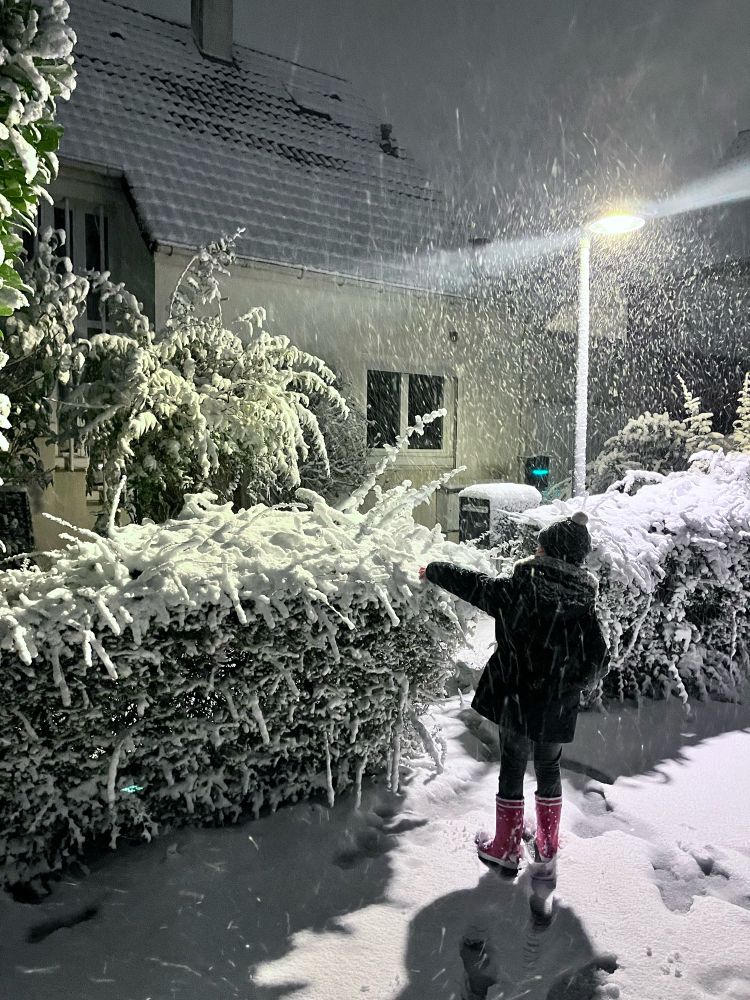 Photo de la mini sous la neige devant chez nous