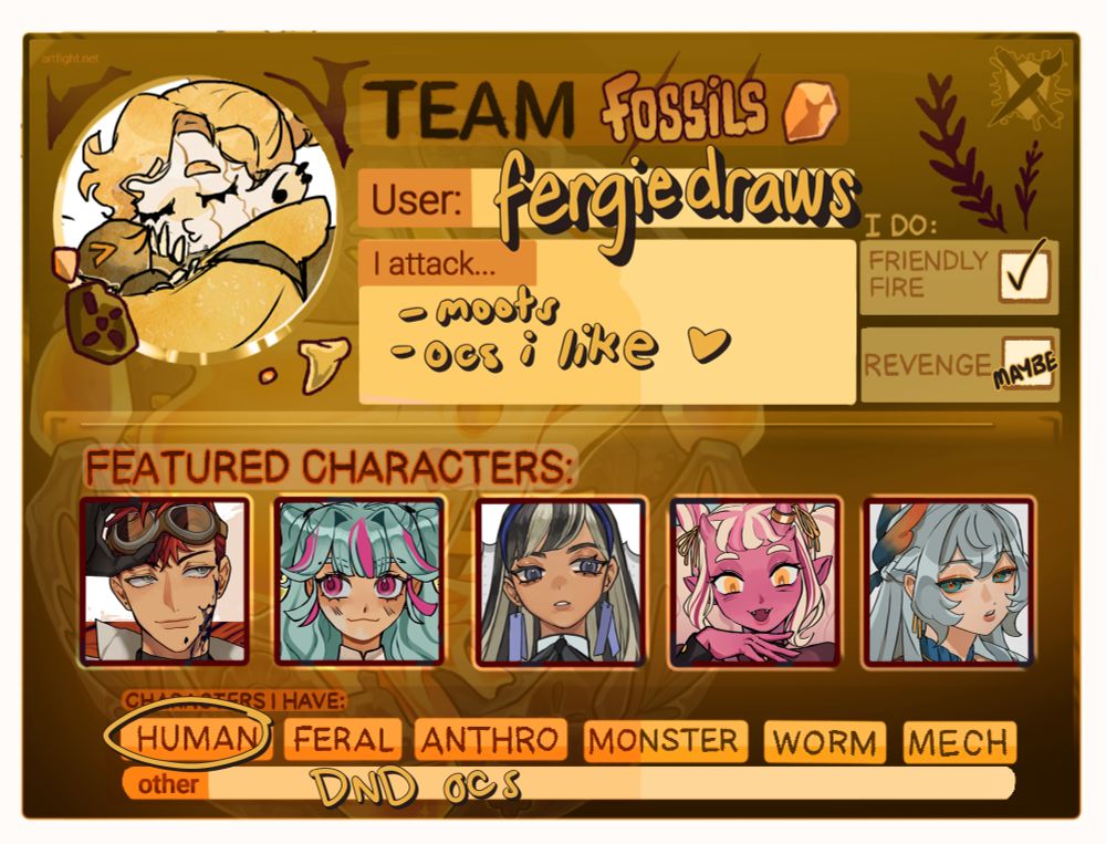 Art fight team fossils card.