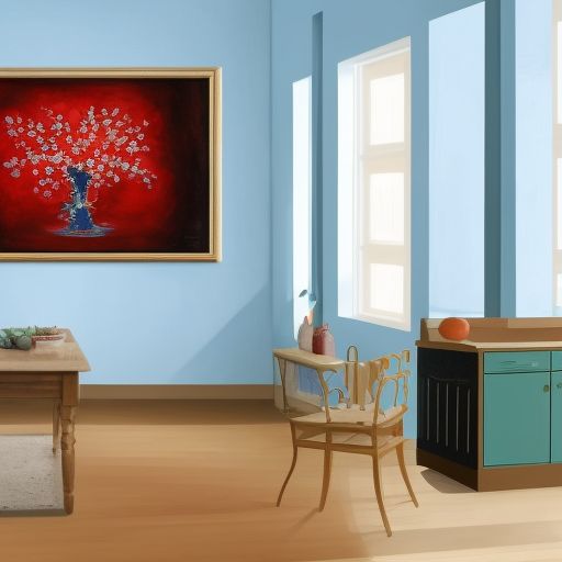 Your surroundings are bright - You see a painting on the wall, a chair against the sparting wall, and a refrigerator in the corner.