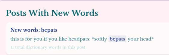 the above post is in a list of "posts with new words" from a website tracking new words it hasn't seen on the bluesky firehose