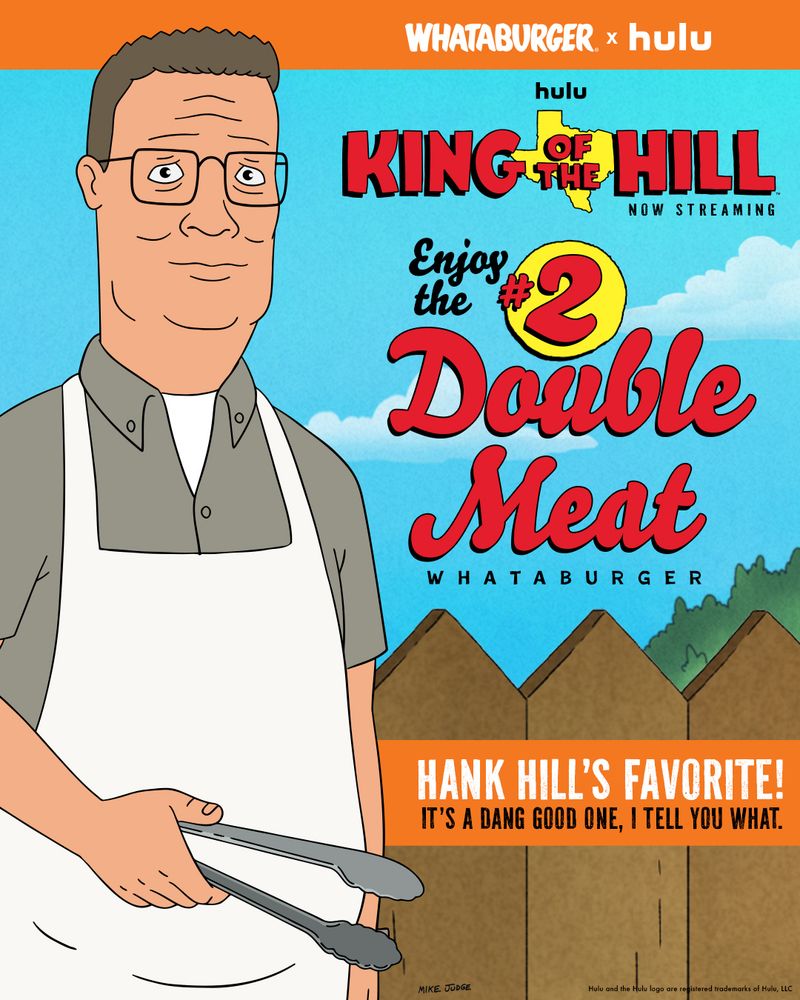 An ad stating that Hank Hill's favorite at Whataburger is the Double Meat burger