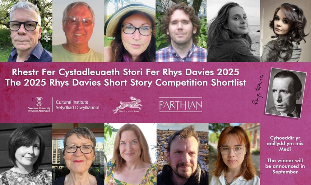 A graphic depicting the 2025 shortlist for the Rhys Davies short story competition. 
