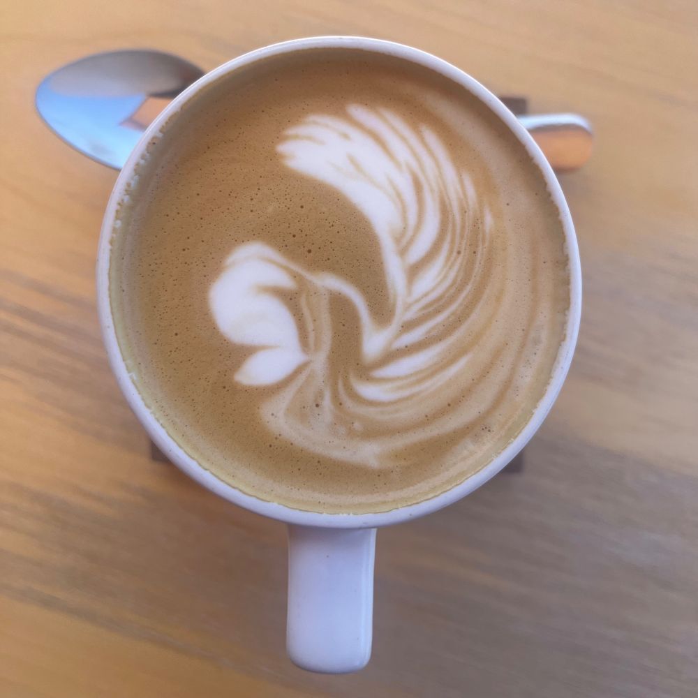 Coffee with a fancy bird in latte art