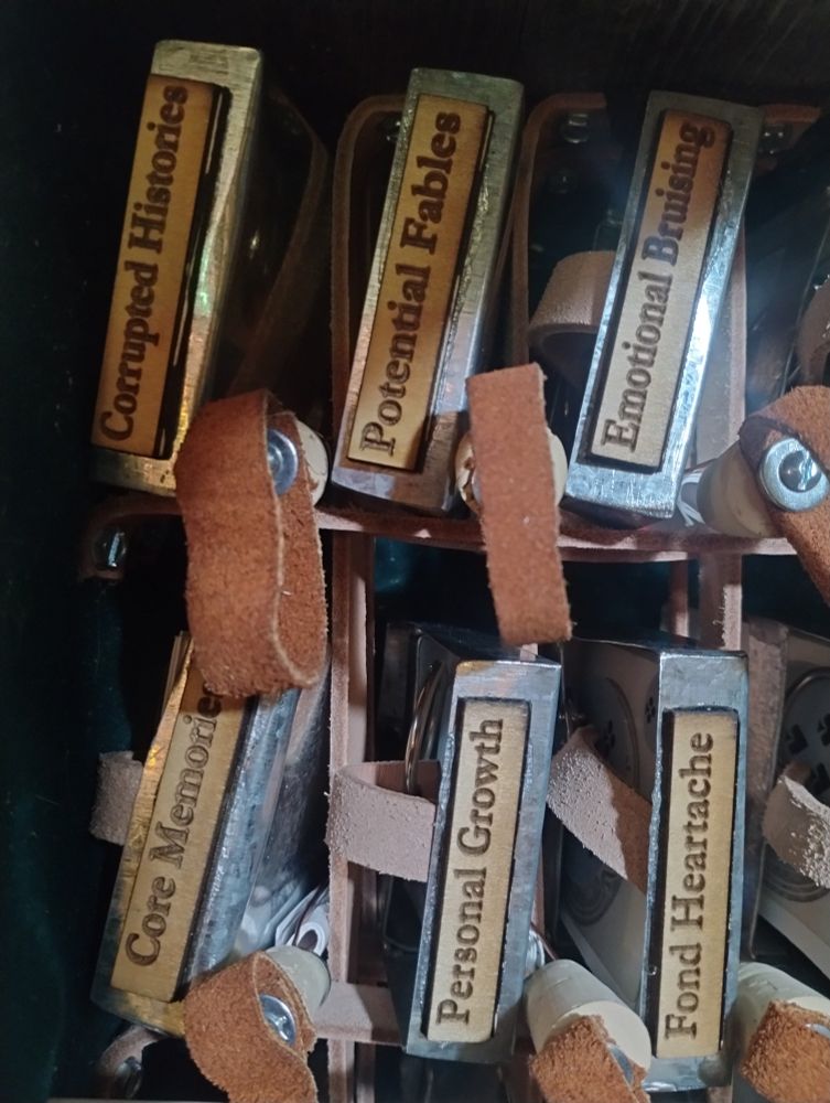 Various collections of Corrupted Histories, Potential Fables, Emotional Bruising, Core Memories, Personal Growth, and Fond Heartache.